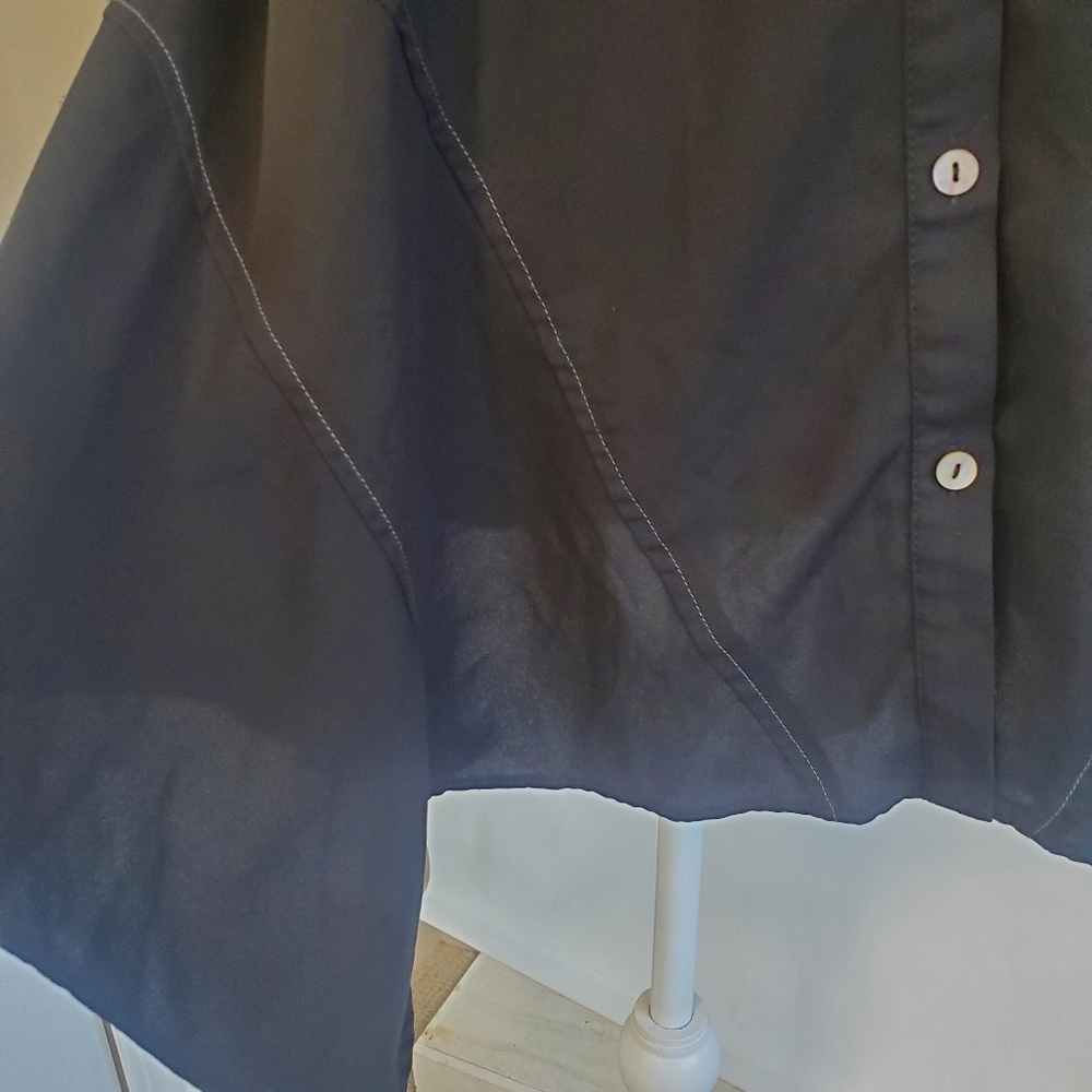 LOGO Women's Size L black lagonlook button front asymmetrical blouse - Picture 6 of 10
